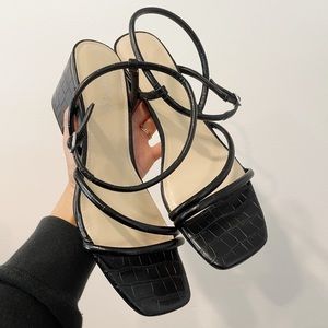 Nine West Square toe animal print sandal heels